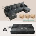 thumbnail image 5 of 110.6" U-Shaped Convertible Sleeper Sofa Bed with Storage Chaise, Pull Out Sectional Sofa Couch with USB Charging Ports, Cup Holders & Side Pockets, Corduroy Fabric for Living Room, Gray, 5 of 5