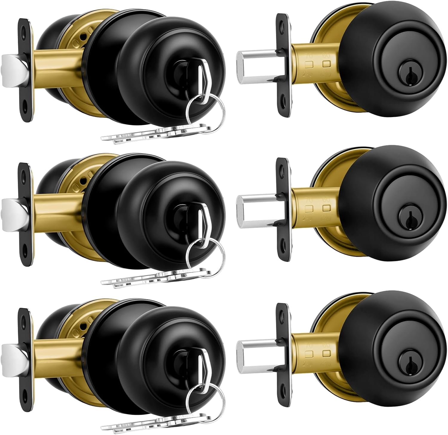 2 Pack Front Door Lock Set Matte Black,Exterior Door Lock Set with Deadbolt,Single Cylinder Deadbolt Lock and Door Knob Set,Keyed Alike Door Knobs with Lock&Keys,Round Ball Entry Door Lockset