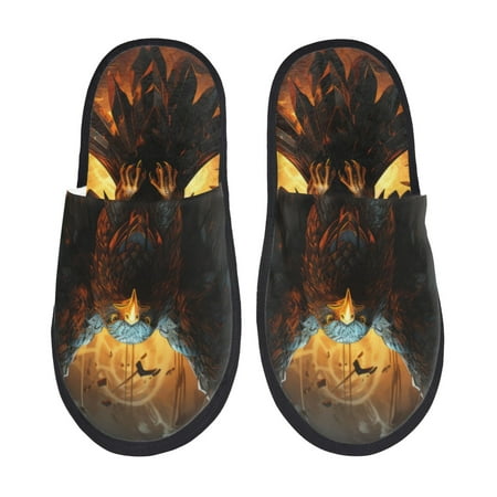 Balery Cool Black Eagle Slient Indoor Furry Fleece Comfort House Shoes Soft Non-Slip Home Shoes Cotton slippers House Slippers-- Large