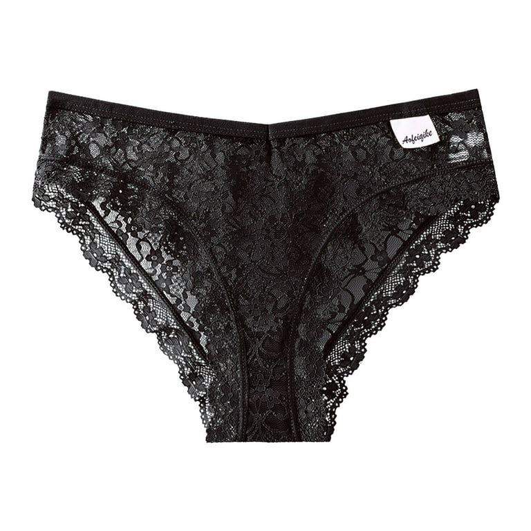 zuwimk Womens Panties Seamless,G String Thongs for Women Sheer Floral Lace  Plus Size Panties Low Rise Micro T-Back Underwear Black,XL 