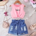 thumbnail image 2 of TOWED22 Toddler Baby Girl Clothes Summer Linen Outfit Sleeveless Tie Up Tank Tops+Ruffled Shorts Little Girls 2 Pieces(Blazer,5-6 Y), 2 of 5