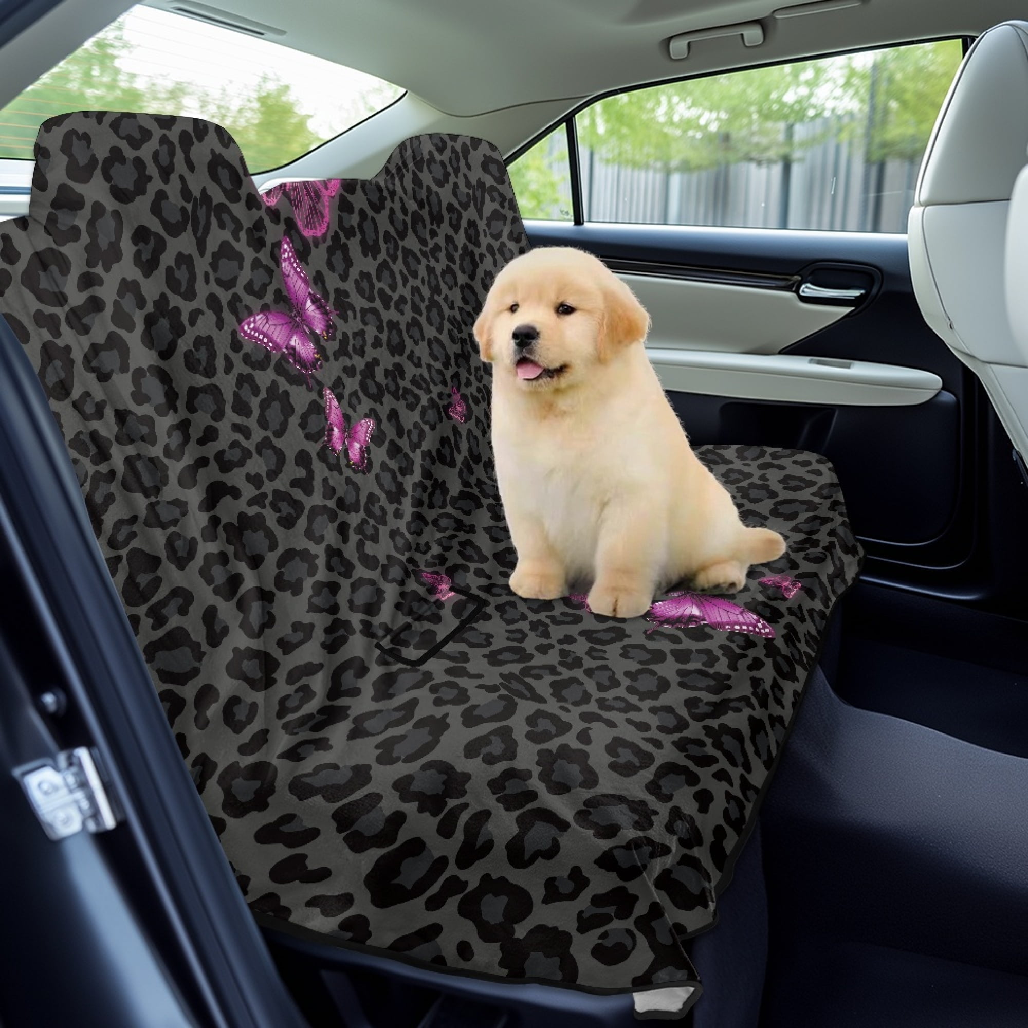 Drydeepin Butterfly Cheetah Leopard Car Seat Covers for Backseat, Rear Bench Seat Cover Towel Saddle Blanket Seat Protector Universal Auto Accessories for Trucks Van SUV, Black