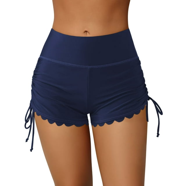 Charmo Short de Bain pour Femmes à Bord Festonné, Short de Planche à Cordon, Bas de Maillot de Bain