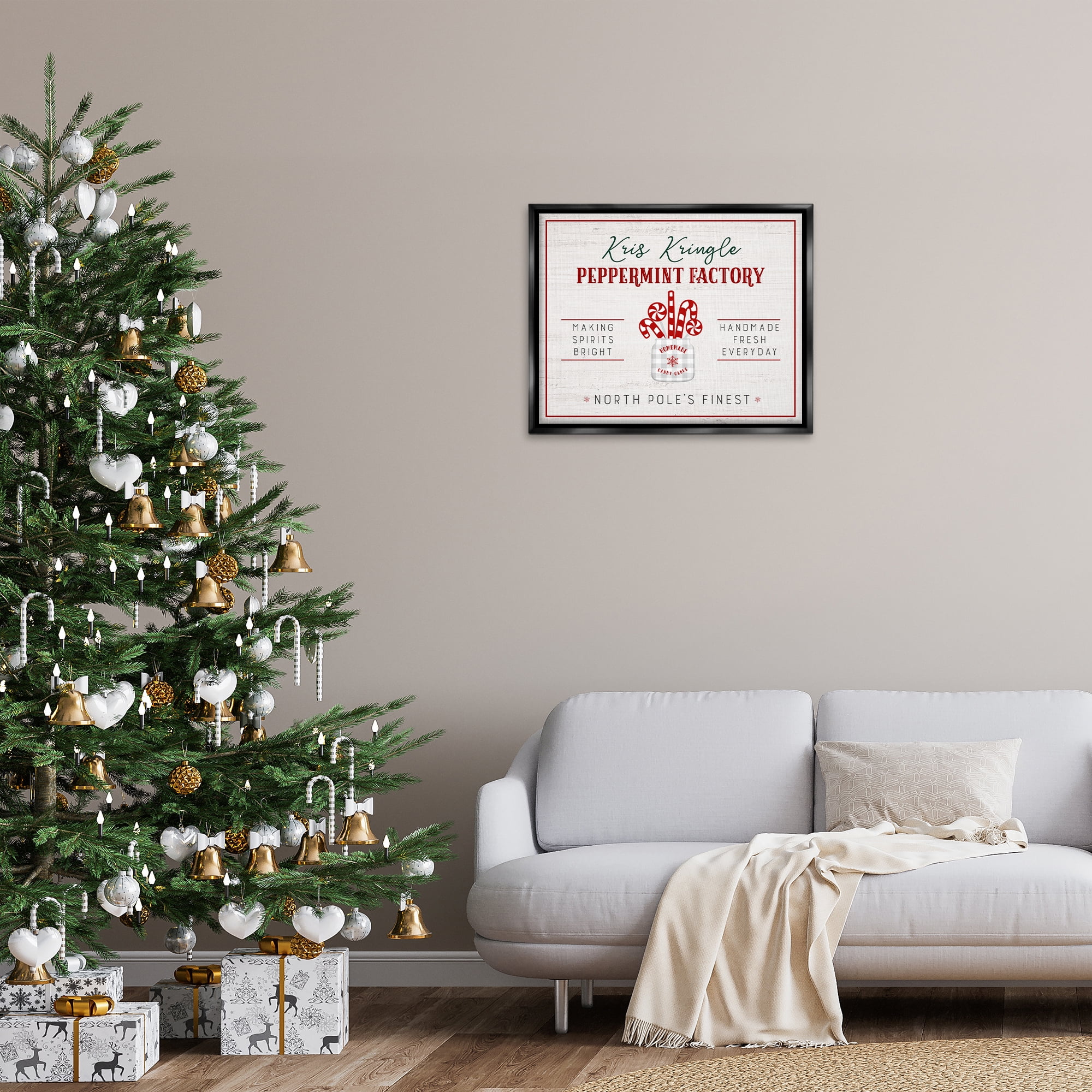 Stupell Industries Holiday Peppermint Factory Holiday Painting Black Floater Framed Canvas Art Prints Wall Art, 31 x 25
