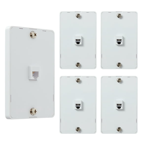 Newhouse Hardware 1-port Telephone Jack for Phones Mounted on a Wall, 6P4C, for RJ11 Connection, Single Gang, 5-Pack, White