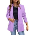thumbnail image 2 of Blazers for Women Business Casual Long Sleeve Lapel Open Front Button Suit Jackets, Work Blazer with Pockets Short Sleeve Cardigan Purple L, 2 of 5