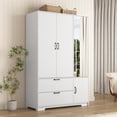 thumbnail image 2 of 72" Armoire Wardrobe Closet with Mirror,LED Wardrobe with 4 Doors & 2 Drawers,Wooden Wardrobe Storage Cabinet with Hanging Rod,Adjustable Shelves for Bedroom,White, 2 of 8