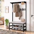 thumbnail image 4 of YANAOFFE Entryway Coat Rack with Shoe Storage Bench, 4-in-1 Entryway Bench, Metal Hall Tree Shoes Bench with 10 Hooks, Black, 4 of 7