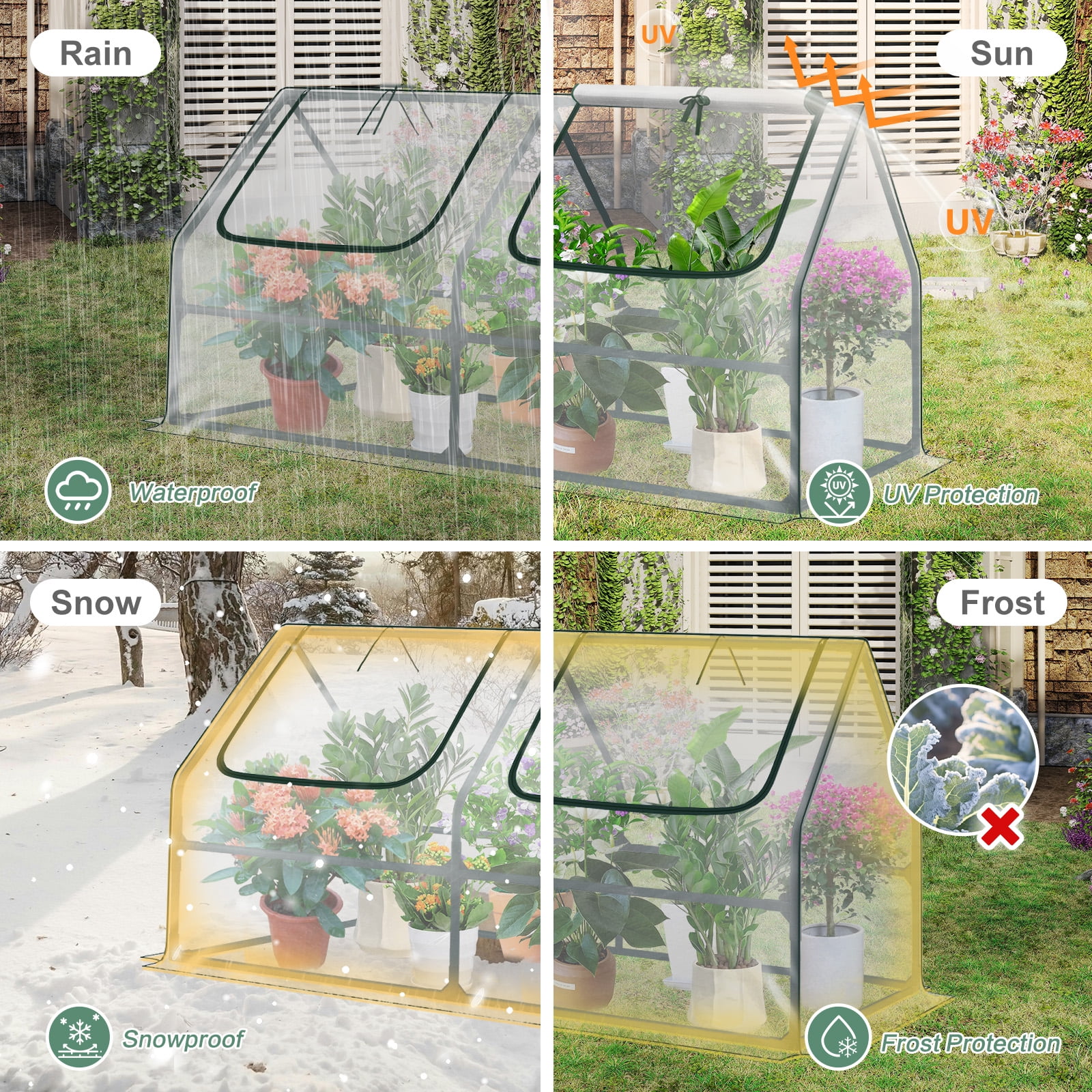 Aoodor 4 ft. x 2 ft. x 2 ft. Mini Greenhouse with 2 Zipper Doors, Water Resistant UV Protected for Flowers, vegetables and herbs - Transparent