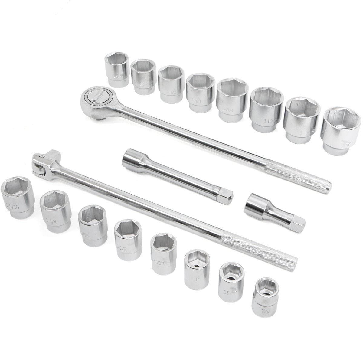 Stark USA 3/4" Drive 21PC Socket Set, 6 Point, SAE 7/8" - 2", Ratchet Wrench, Extension Rods, Sliding Bar, CrV Steel