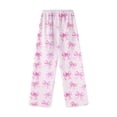 thumbnail image 5 of Women's Bowknot Print Plush Pajama Pants, Soft Fleece Casual Sleep Lounge Trousers Warm Nightwear Slacks, Purple Pink, XS, 5 of 5