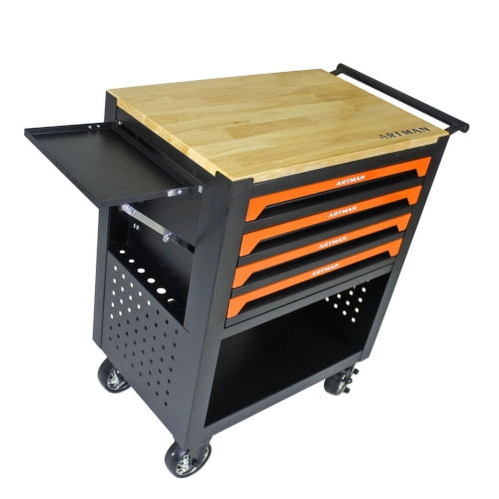 ARTMAN 4 Drawers Tool Cart with Wheels and Drawers,Wood Top Tool Box for Garage Workshop Warehouse