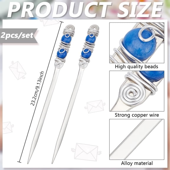 2 Pcs Beaded Letter Opener Envelope Letter Opener with Wire Wrapped 2 Natural Blue Jades Stainless Steel Letter Opener for DIY Gift Office Home Supplies 9.1inch Long