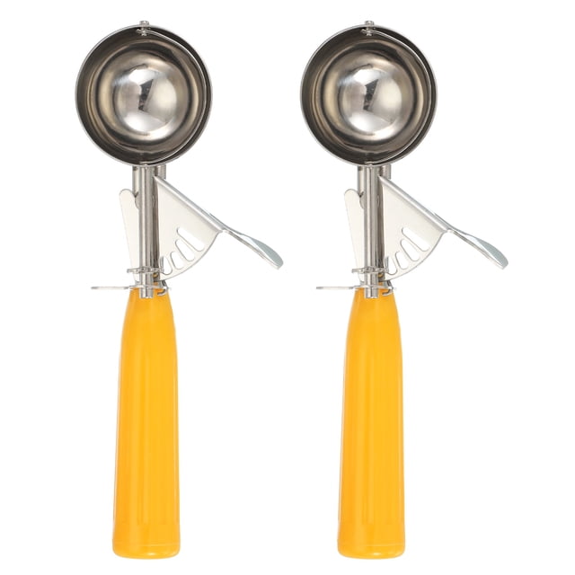 Uxcell 2 Pcs Cookie Scoops, Ice Cream Scoop with Trigger for Baking Cookie Dough Rice Pudding Kitchen Gadget, Yellow