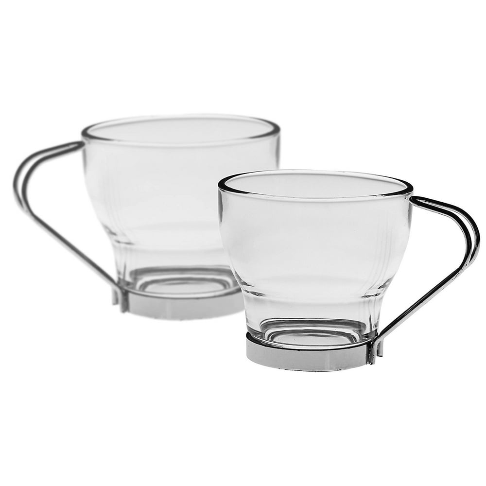 Bezrat Luxury Espresso Glass Tea 4 Oz Cups with Handle [Set of 6