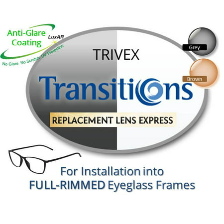 Single Vision Transitions Trivex Prescription Eyeglass Lenses, Left and Right (One Pair), for installation into your own Full-Rimmed Frames (Anti-Scratch & Anti-Glare Coating Included)