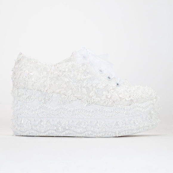 Florette - Tenis de novia con plataforma y encaje color marfil crema 22 CM