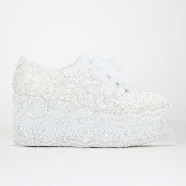 Florette - Tenis de novia con plataforma y encaje color marfil crema 24.5 CM
