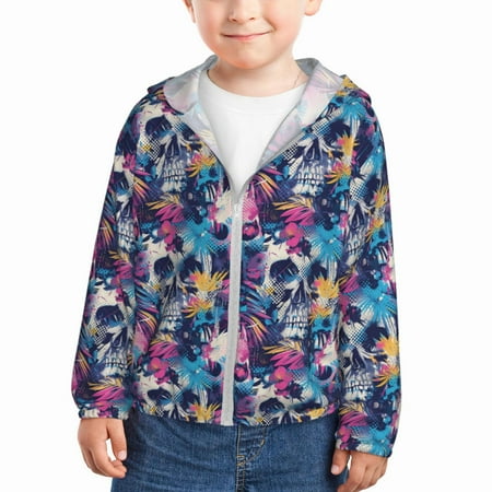 

Lukts cool Skull colorful Print Children s Long-Sleeved Sun Protection Clothing Hooded Sweatshirts for Boys and Girls Outdoor Sports-5 Years