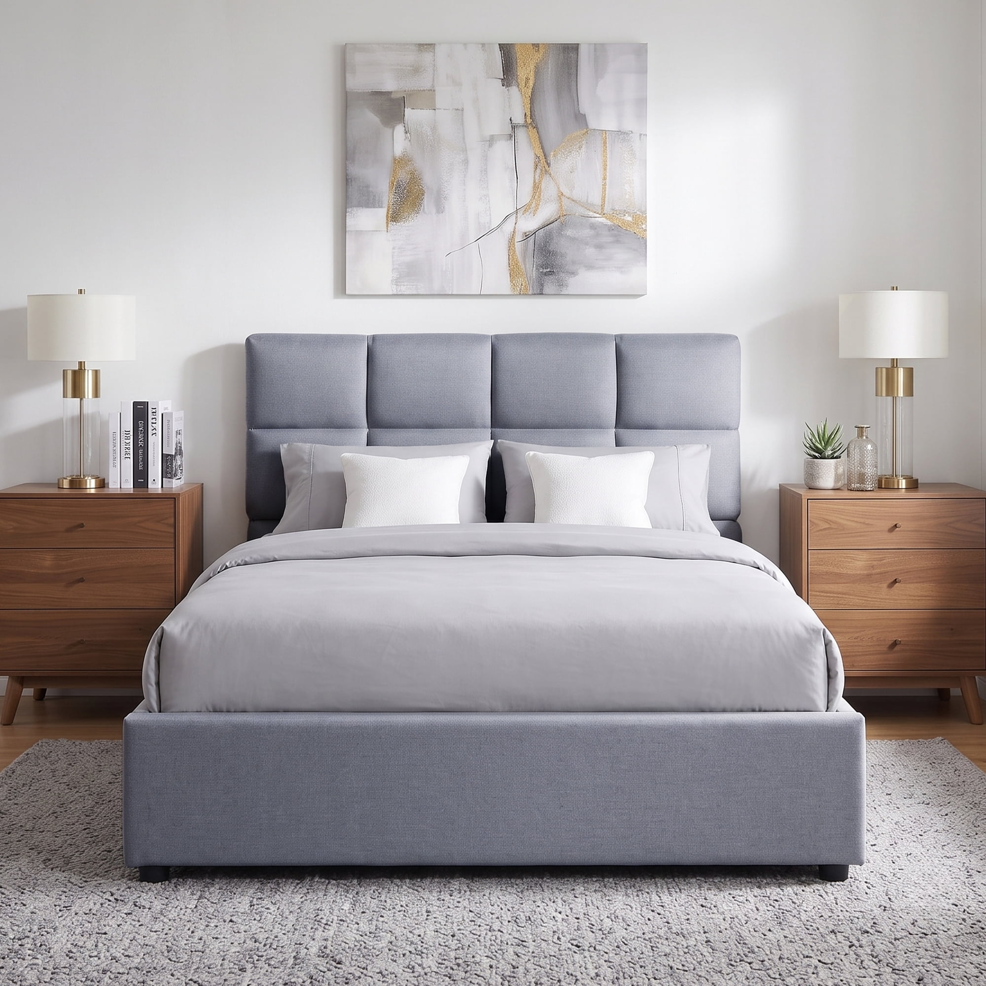 Twin Size Upholstered Platform Bed with Underbed Hydraulic Storage System
