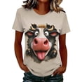 thumbnail image 2 of Women's 3D Cow Print Short Sleeve Shirts Funny Animal Graphic Tees Casual Crew Neck Summer Tops Novelty Comfortable Pullover Blouse for Holiday Vacation, 2 of 5