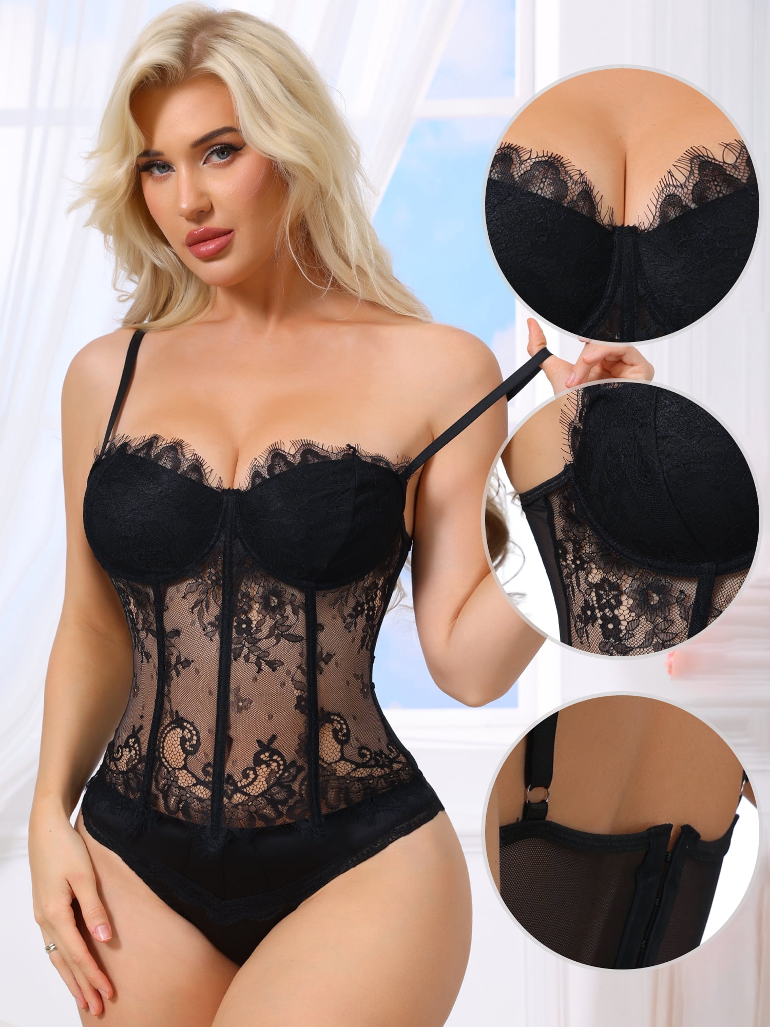 DARING DIVA Women's Lace Mesh Floral Camisole with Adjustable Straps XS Black