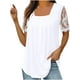 thumbnail image 5 of Blusas para mujer moda 2023 Casual cuello cuadrado Color sólido encaje Patchwork plisado blusa manga corta camisas de verano, 5 of 5