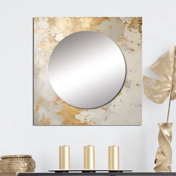 Designart "Effervescent Beige And Gold Imaginings" abstract Square Mirror Wall Decor Modern - Large Beige Square Bathroom Mirror - Square Printed Wall Mirror Art