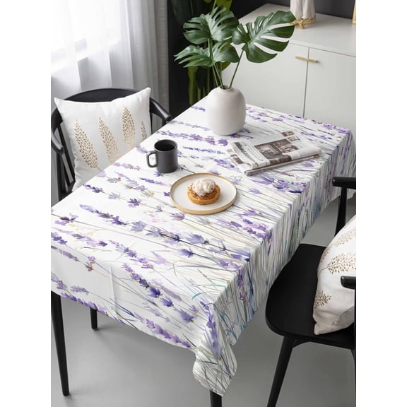 Lavender Floral Tablecloth Rectangle Table Cloths 54x108, Waterproof Tablecloth Outdoor Table Cloth, Spring Flowers Botanical Plants Washable Table Cover for Kitchen Dinning Party
