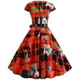 thumbnail image 4 of BLTIBY 2024 Women's Vintage Christmas Dress Xmas Printed 1950s Rockabilly Swing Dresses Short Sleeve Round Neck Lace Cocktail Prom Party Dress Outfits with Belt Red XXL, 4 of 9