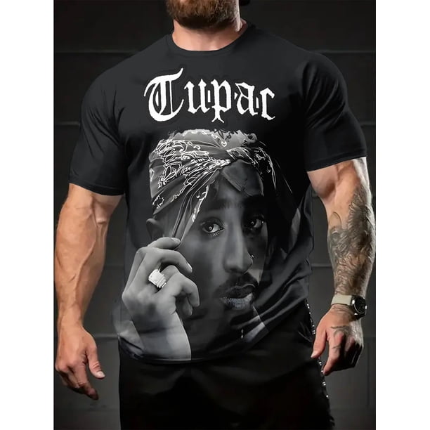 Camiseta de verano de cantante de rap, informal, negra, de manga corta y cuello redondo, esencial para conciertos deportivos, lavable a máquina, regalo perfecto, cómoda y holgada, textura suave, estil