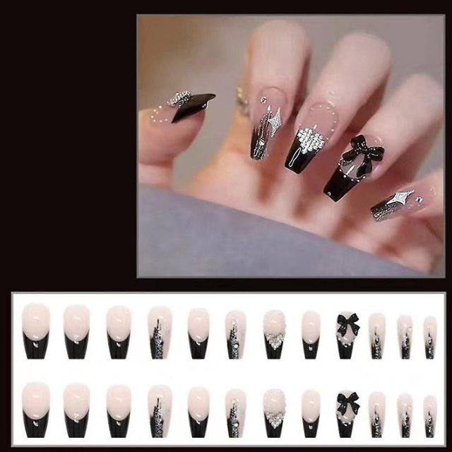 Tal 2 piezas Mysterious Cool Black Bow de longitud media tridimensional 3d Shiny Love Wear Nail Art acabado