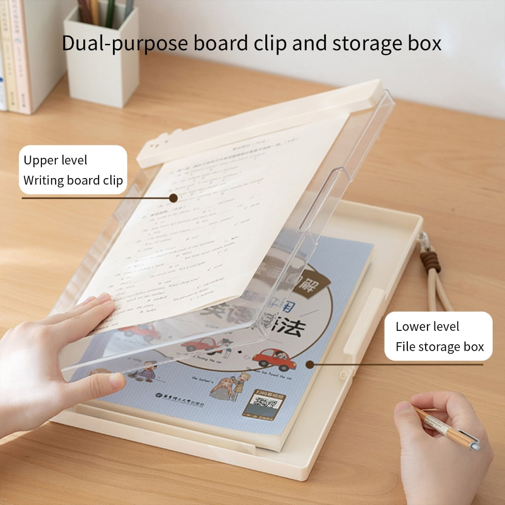 Zeiwohndc Double Layer ABS Document with Clipboard Portable File Organiser Storage Box