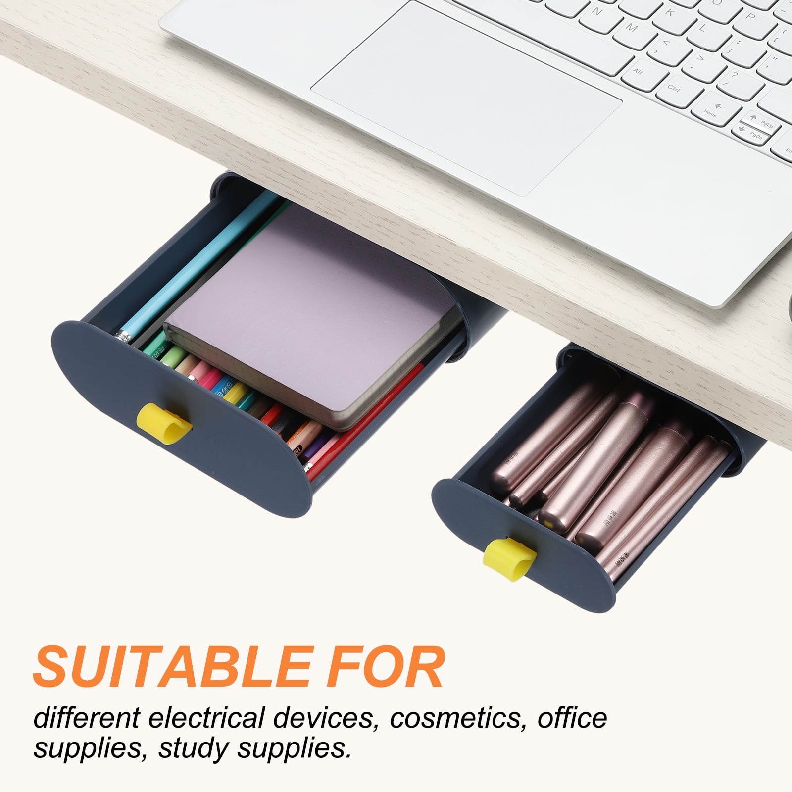 Uxcell Under Desk Drawer Self-Adhesive Slide Out Storage Box Attachable Organizer for Home Office Classroom, Dark Blue, 1 Pcs