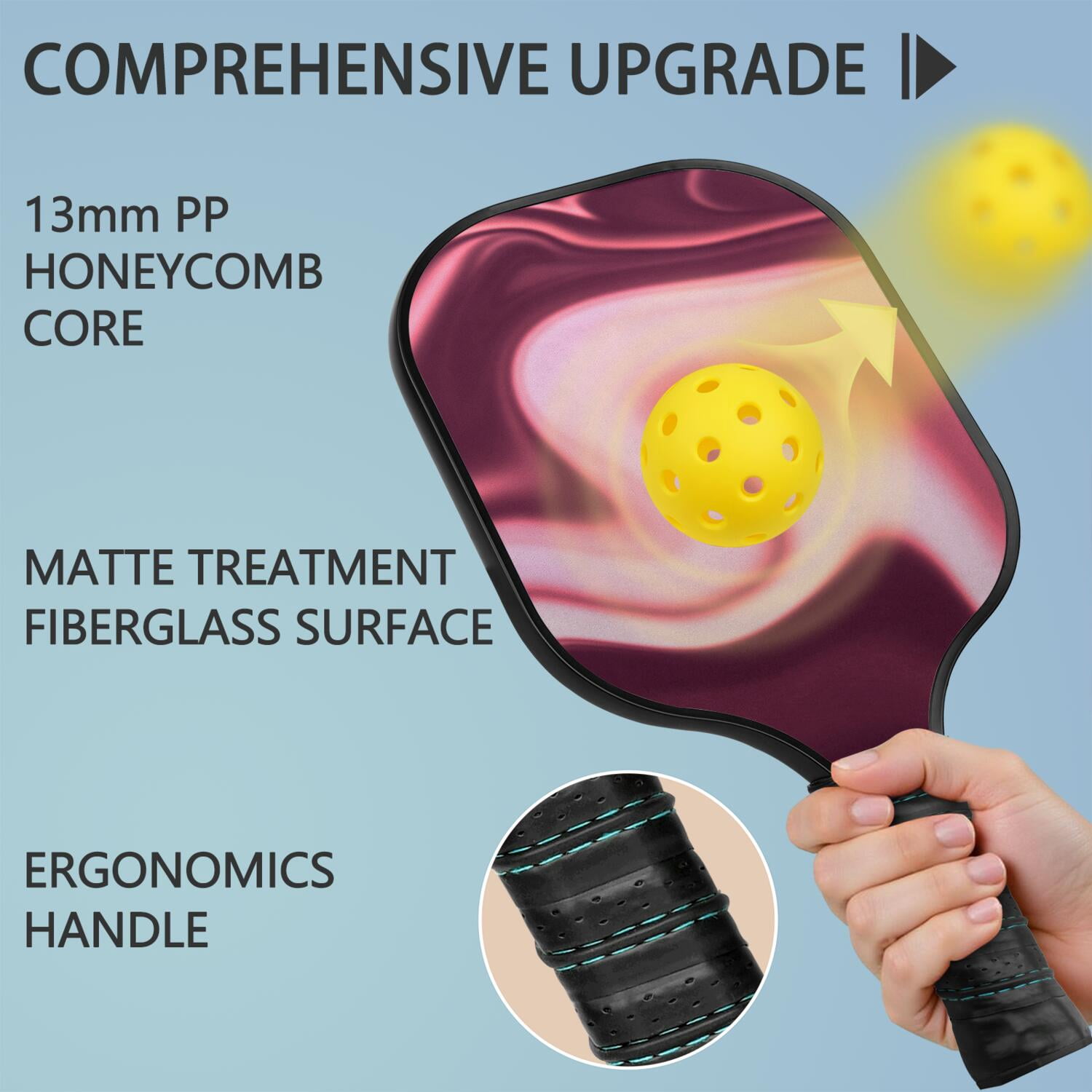 Pickleball Paddles Set Of 2, Fiberglass Surface, Fluid Smoke Aurora Art Style, 4 Balls & Bag