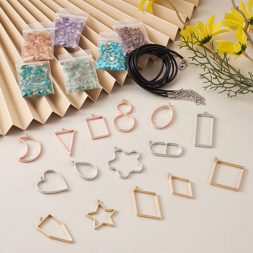 DIY UV/Epoxy Resin Pendant Necklace Making Kits include Alloy Open Back Bezel PendantsWaxed Cord Necklace Making Mixed Color 132x9.6x2mm