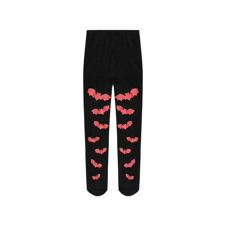 Frobukio Kids Girls Halloween Printed Pantyhose Elastic Waist Warm Socks  Stockings Leggings Pants Black Red Bat 4-7 Years