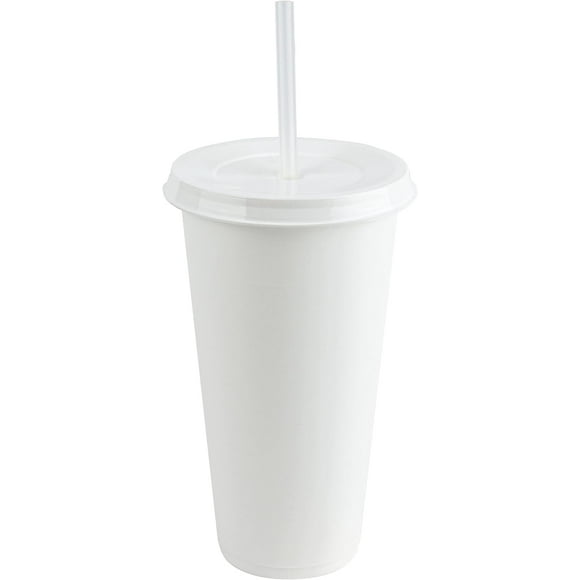 Vasos de plástico Atmos Homeware con tapa y popote Vaso reusable tipo termo 24 Oz Paquete de 10 color Blanco