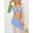 thumbnail image 5 of Lamuusaa Women Knit Skirt Set,Long Sleeve Hollowed Crop Top with Low Waist Long Skirt Summer Outfit, 5 of 9