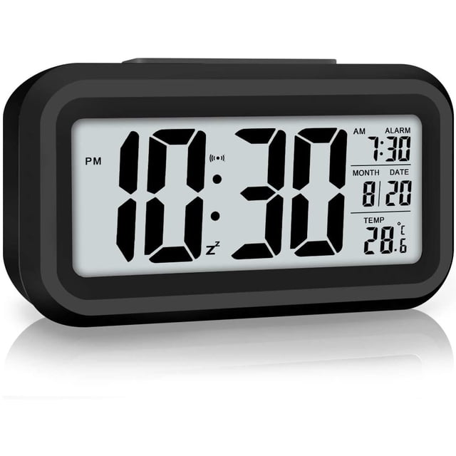 Reloj despertador digital con pantalla LED, funciona con batería, luz nocturna inteligente, reloj de fácil operación para niños, reloj de dormitorio con sueño pesado (negro) Adepaton Relojes para Niño