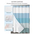thumbnail image 2 of No Hook Cloth Fabric Shower Curtain with Snap in Liner, Colorful Stripe Waterproof Shower Curtains Set with See Through Top Window, Modern Teal Blue Green Vertical Striped Bath Curtains 66"x72", 2 of 6