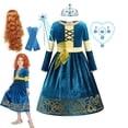 thumbnail image 2 of Valiente Mérida niñas vestido Halloween princesa disfraz niños fiesta verde Vintage vestidos invierno otoño manga larga terciopelo ropa 4T (etiqueta 120) Gao Jinjia LED, 2 of 2