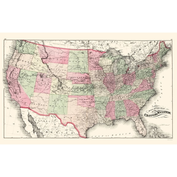 Railroad Map - United States Railroads - Hitchcock 1877 - Vintage Wall Art