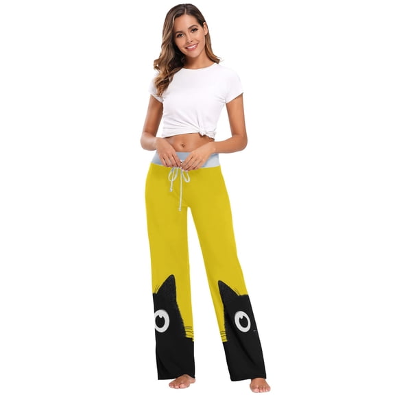 Comfy Casual Women's Pajama Pants Print Wide Leg A Cute Black Cat