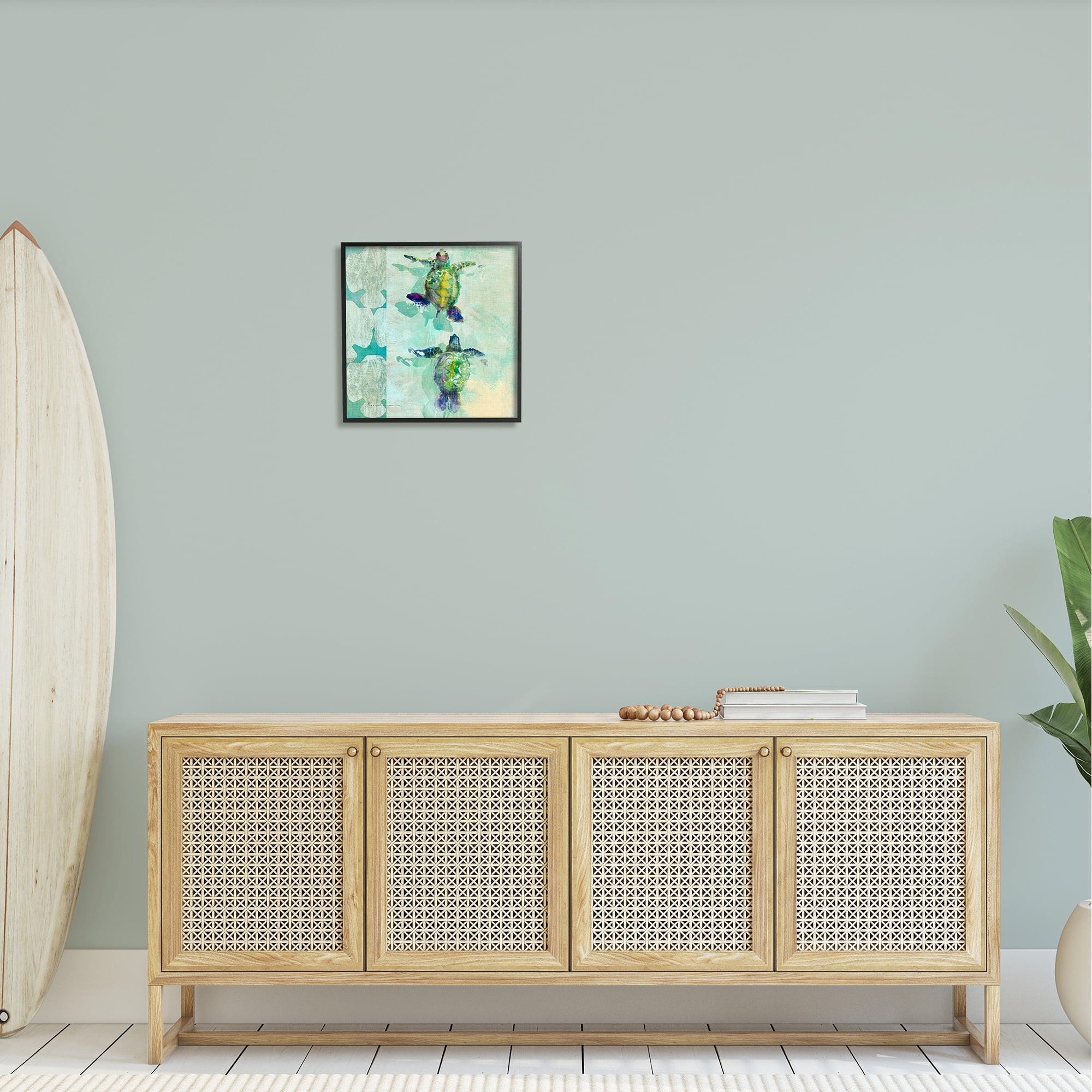 Stupell Green Turtles Swimming Abstract Shapes Landscape Painting Black Framed Art Print Wall Art