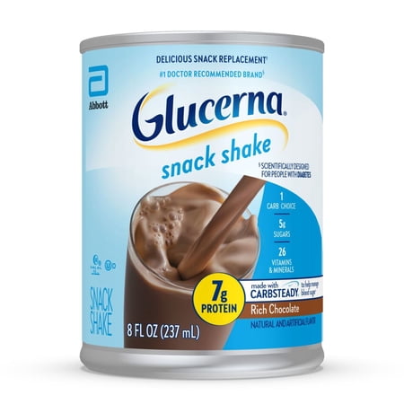 Glucerna Nutritional Snack Shake, Diabetic Drink to Support Blood Sugar Management, Rich Chocolate, 8-fl-oz Can, 4-4 Count