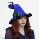 thumbnail image 4 of HWRETIE Sombrero de bruja para fiesta de Halloween con cubierta facial de encaje,sombrero de disfraz de tafetán de poliéster estilo mago para disfraces de Halloween y fiestas temáticas, 4 of 6