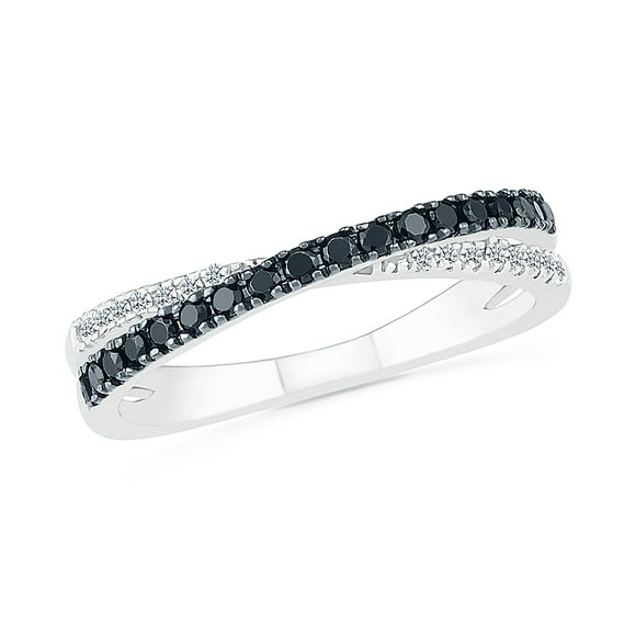 DGOLD Sterling Silver Round Black and White Diamond Fashion Cross Band Ring (1/4 cttw)