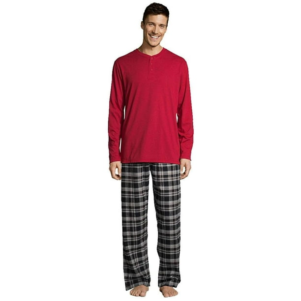 Hanes Hanes Mens Pajamas EcoSmart Flannel Plaid Pants Sleep Set Super