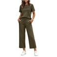 thumbnail image 2 of Womens 2 Piece Outfits Sweatsuit Short Sleeve Tops and Drawstring Waist Cropped Wide Leg Pants Lounge Workout Sets, 2 of 5